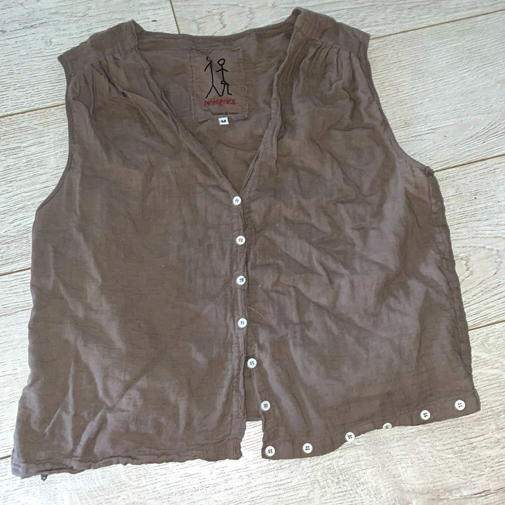 Pete & Greta 100% cotton button front vest grey v neck medium boho